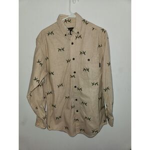 VINTAGE WOOLRICH BUTTON DOWN DUCK GOOSE FLIGHT BEIGE FLANNEL SHIRT MEN'S MED